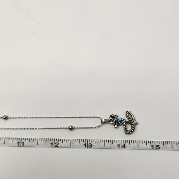 Alex and Ani Anchor Pendant Chain Necklace Silver Tone Adjustable Blue Crystal - Picture 5 of 5